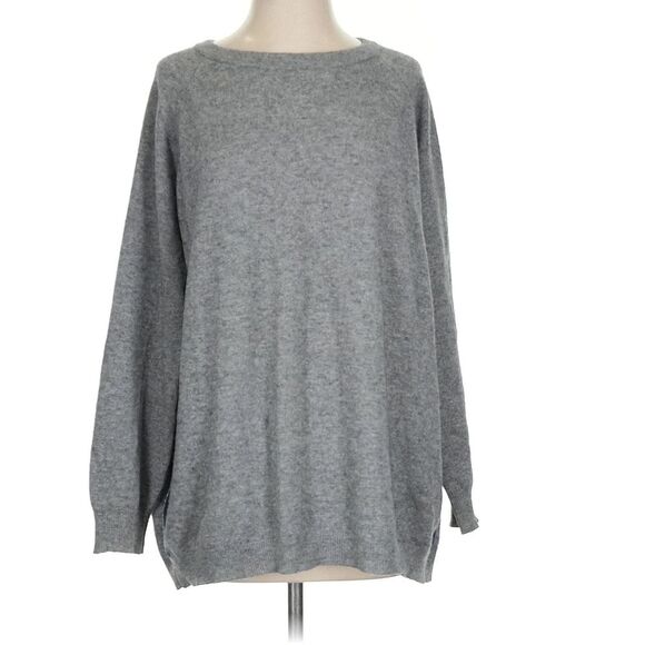 Jumper 1234 100% Cashmere Gray navy stripe Oversized Boyfriend Sweater l Size XL - Picture 1 of 8